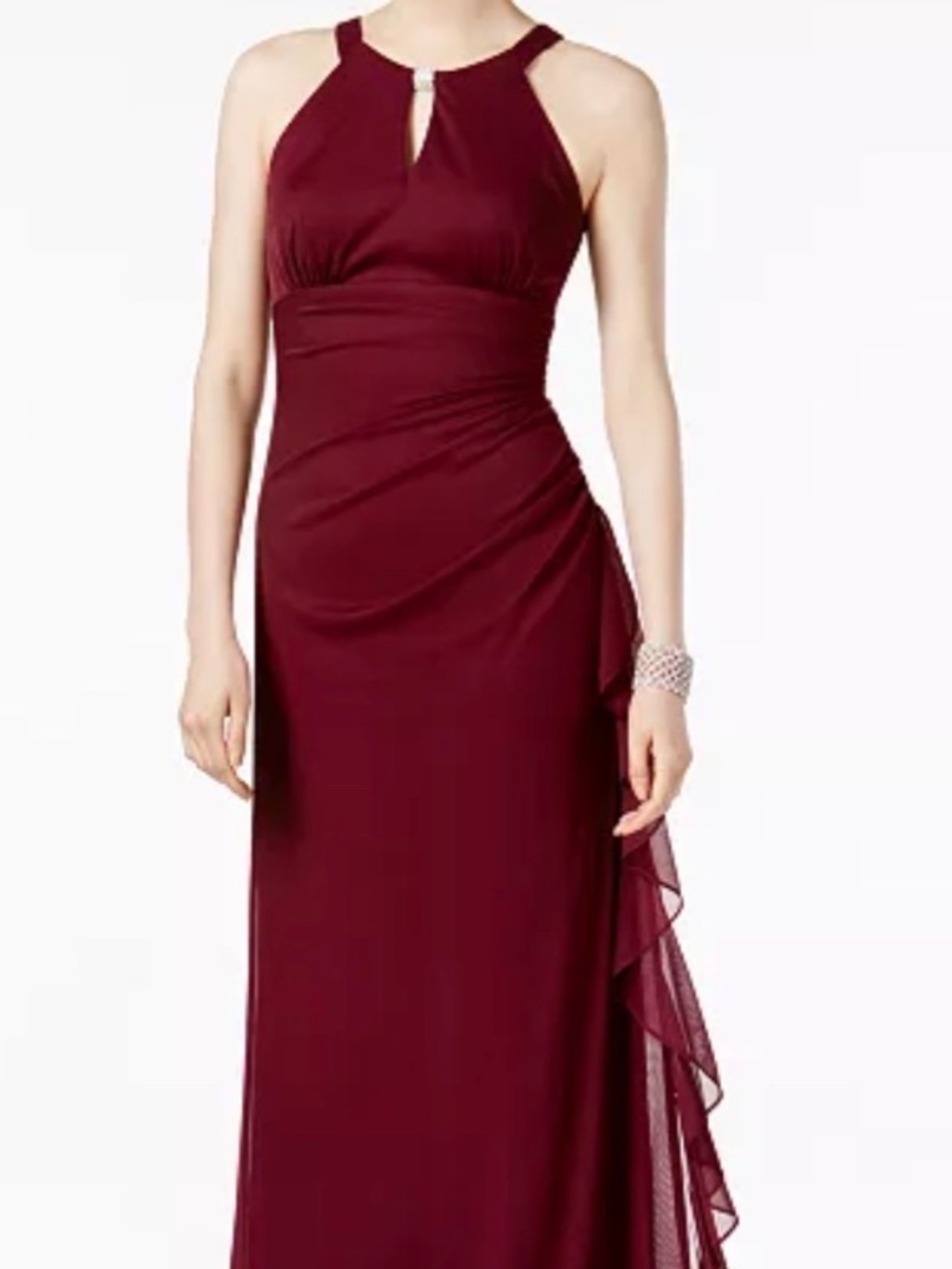 Betsy & Adams Ruched Halter Gown